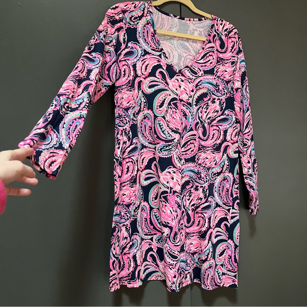 Lilly Pulitzer Mini Long Sleeve Dress Paisley Colorful Casual Cotton